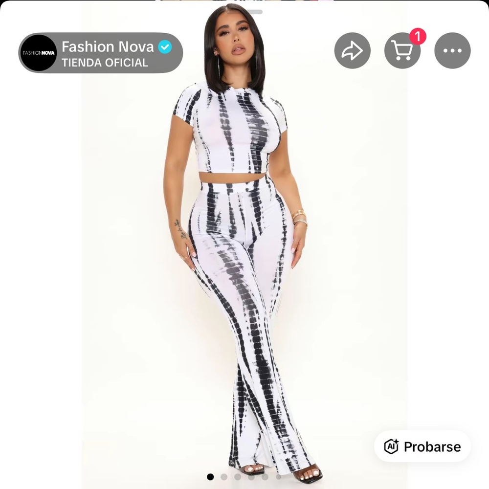 Fashion Nova Monochrome Tie-Dye Flare Jumpsuit